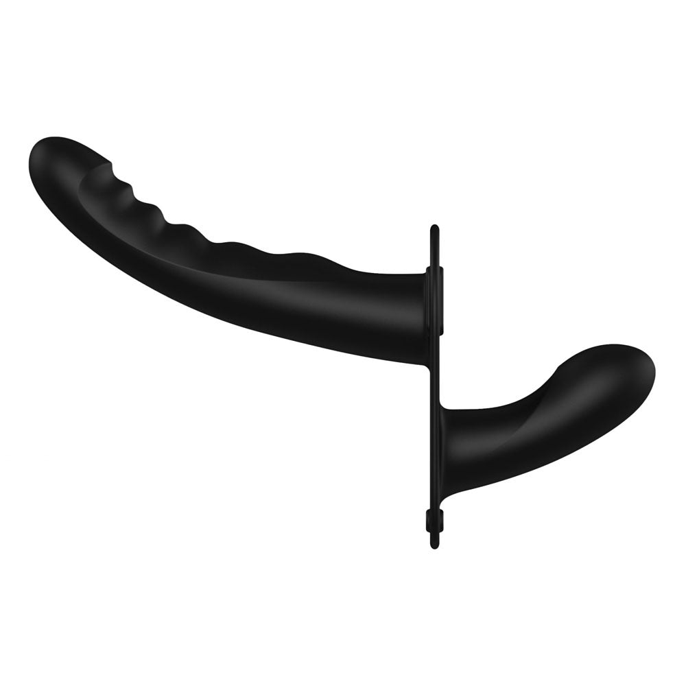 OUCH! Dual Silicone Ribbed Strap-On - Black-(ou858blk)