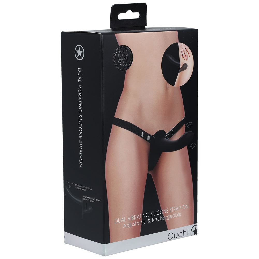 OUCH! Dual Vibrating Silicone Strap-On - Black-(ou862blk)