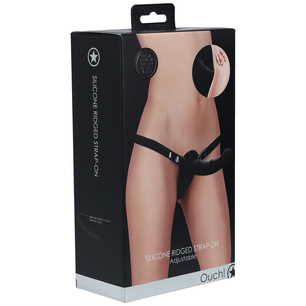 OUCH! Silicone Ridged Strap-On - Black-(ou863blk)