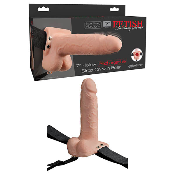 Fetish Fantasy Series 7'' Hollow Rechargeable Strap-On with Balls - Flesh 17.8 cm Vibrating Hollow Strap-On