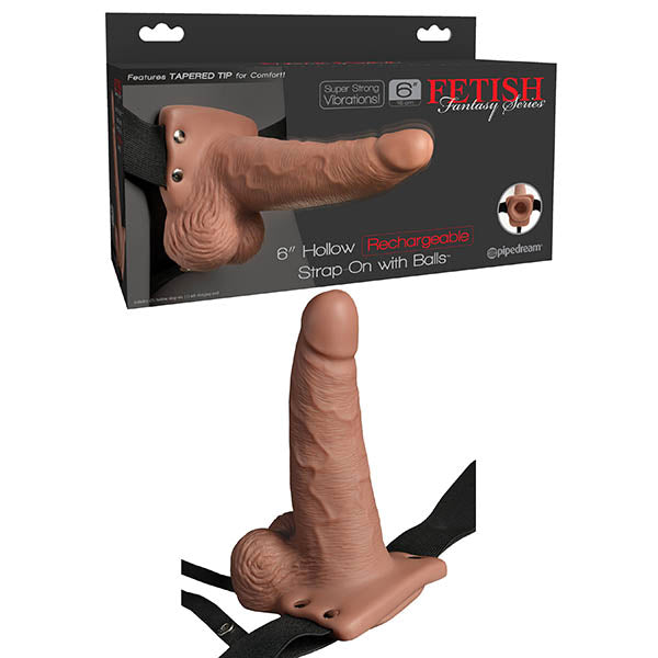 Fetish Fantasy Series 6'' Hollow Rechargeable Strap-On with Balls - Tan 15.2 cm Vibrating Hollow Strap-On - Early2bed