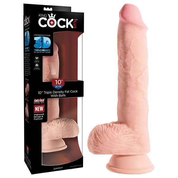 King Cock Plus 10'' Triple Density Fat Cock with Balls - Flesh 25 cm Thick Dong - Early2bed