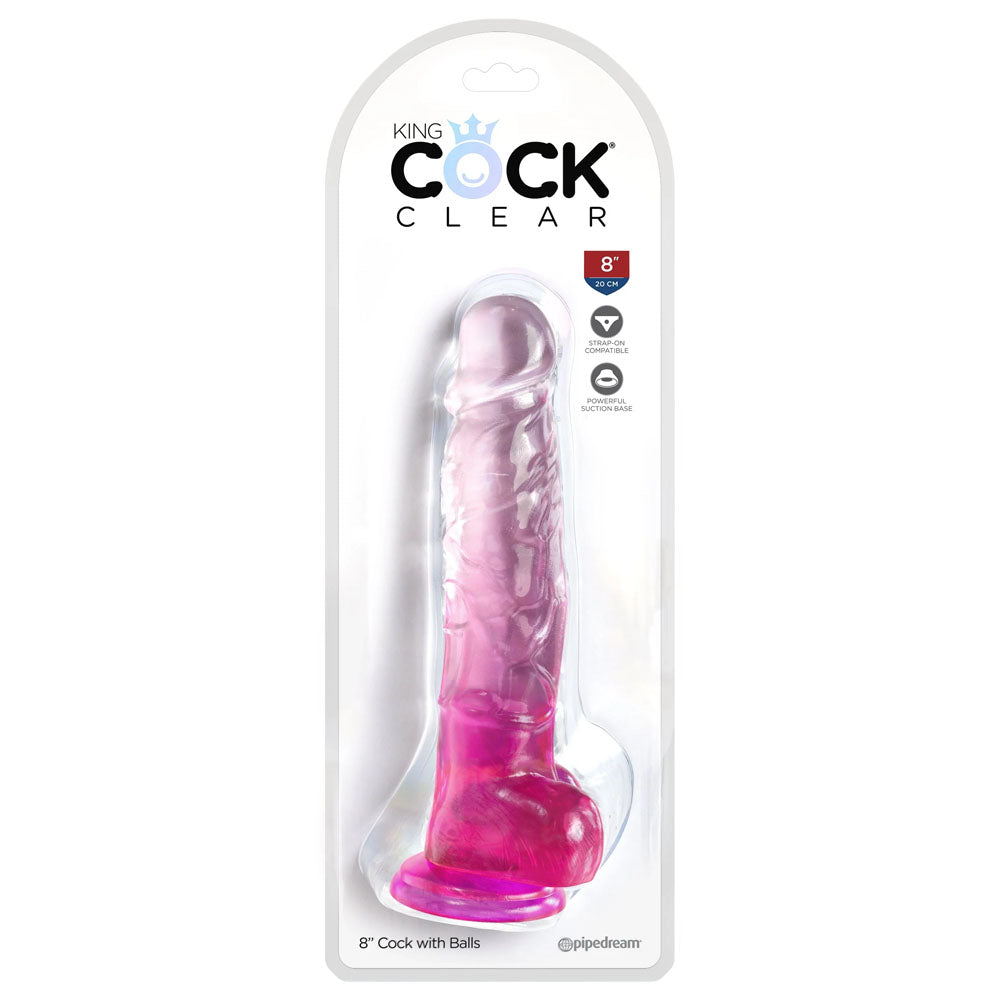 King Cock Clear 8'' Cock with Balls - Pink-(pd5756-11)