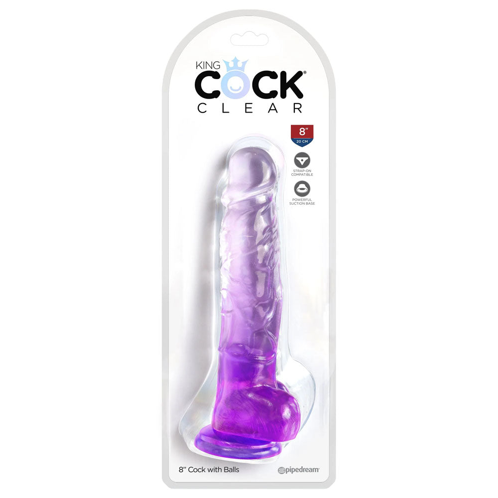 King Cock Clear 8'' Cock with Balls - Purple-(pd5756-12)
