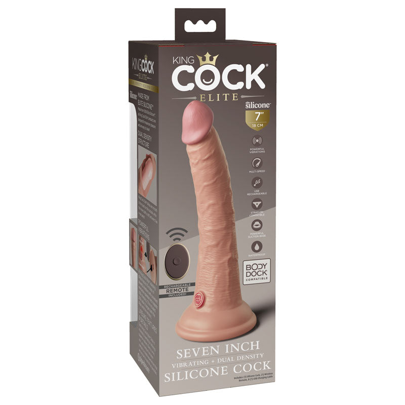 King Cock Elite 7'' Vibrating Dual Density Cock with Remote-(pd5777-21)