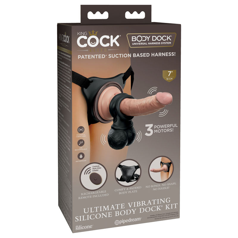 King Cock Elite Ultimate Vibrating Silicone Body Dock Kit-(pd5785-21)