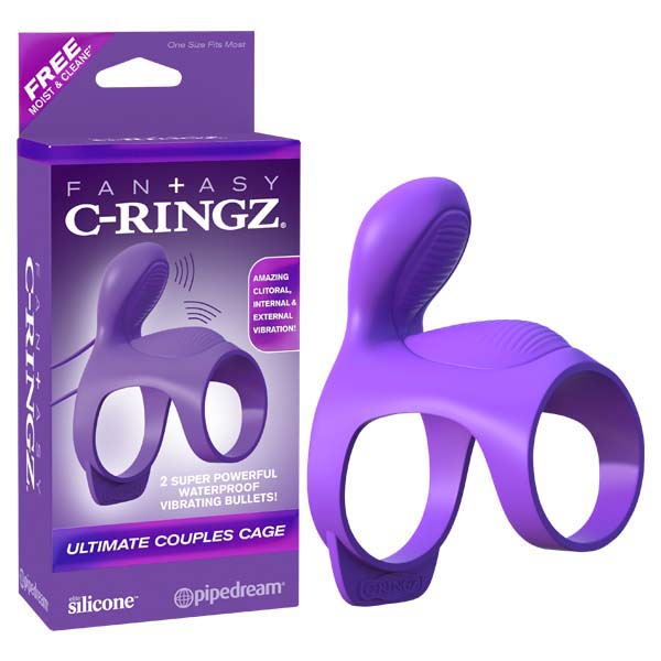 Fantasy C-ringz Ultimate Couples Cage - Purple Dual Vibrating Penis Cage - Early2bed