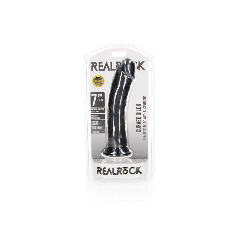 REALROCK Realistic Regular Curved Dildo with Suction Cup - 18 cm-(rea117blk)