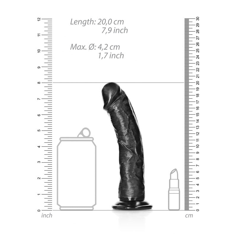 REALROCK Realistic Regular Curved Dildo with Suction Cup - 18 cm-(rea117blk)