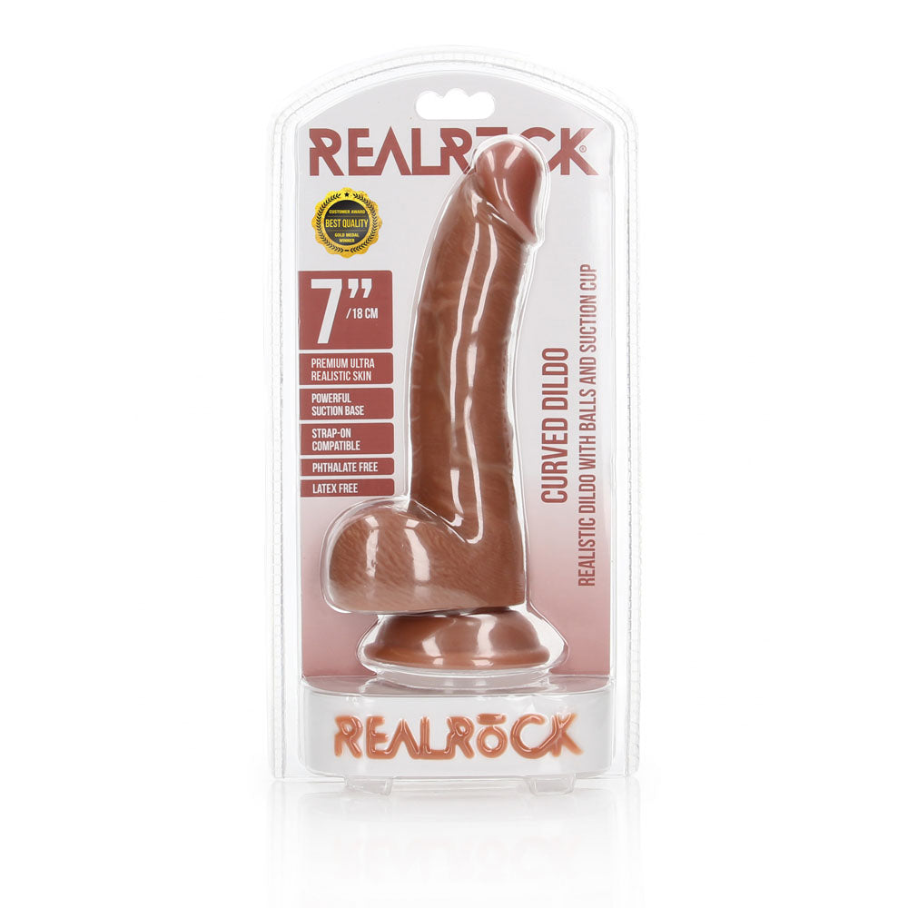 REALROCK Realistic Regular Curved Dong with Balls - 18 cm-(rea122tan)