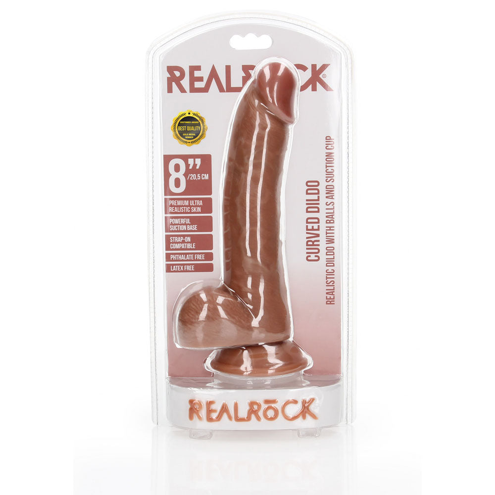 REALROCK Realistic Regular Curved Dong with Balls - 20.5 cm-(rea123tan)