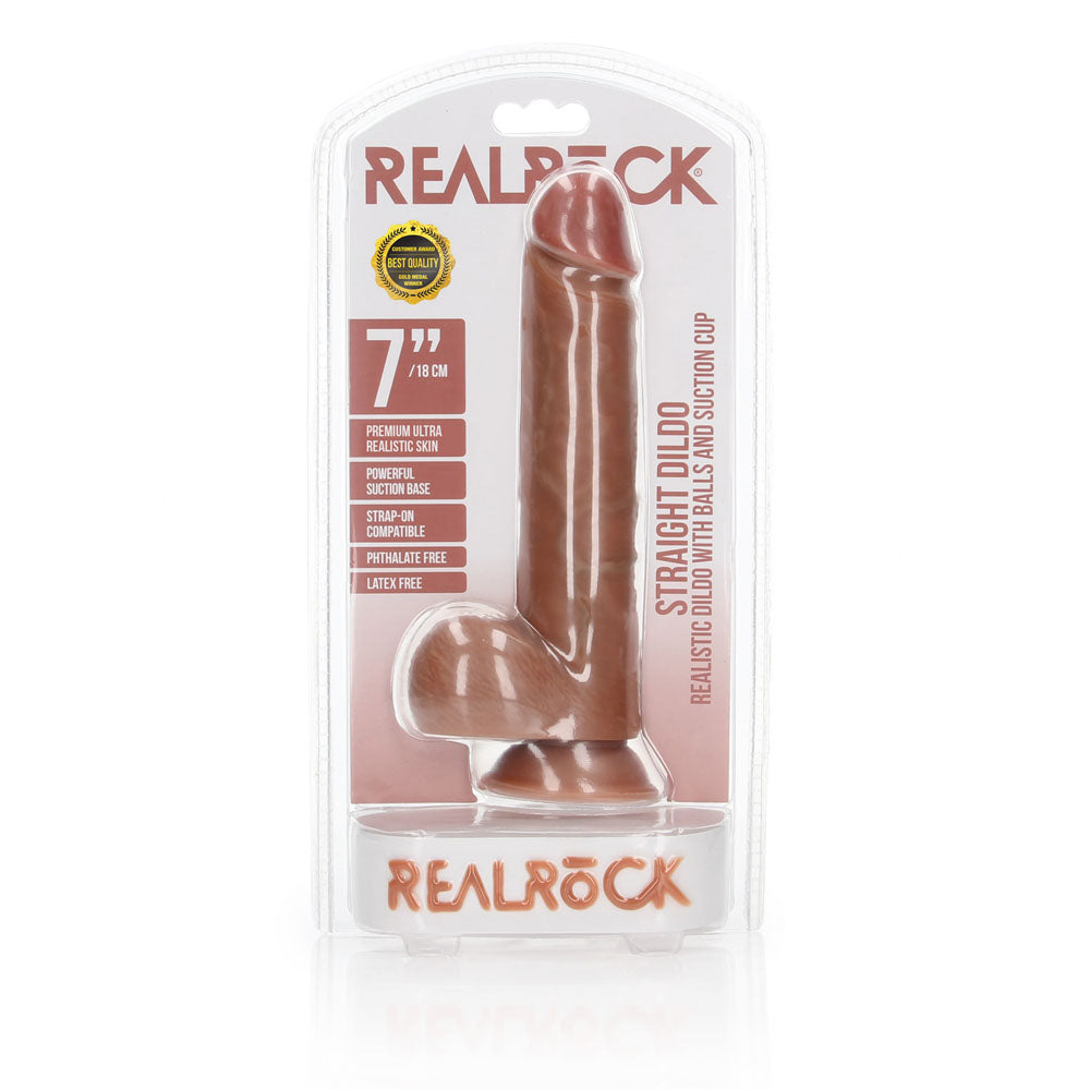 REALROCK Straight Realistic Dildo with Balls - 18 cm-(rea124tan)