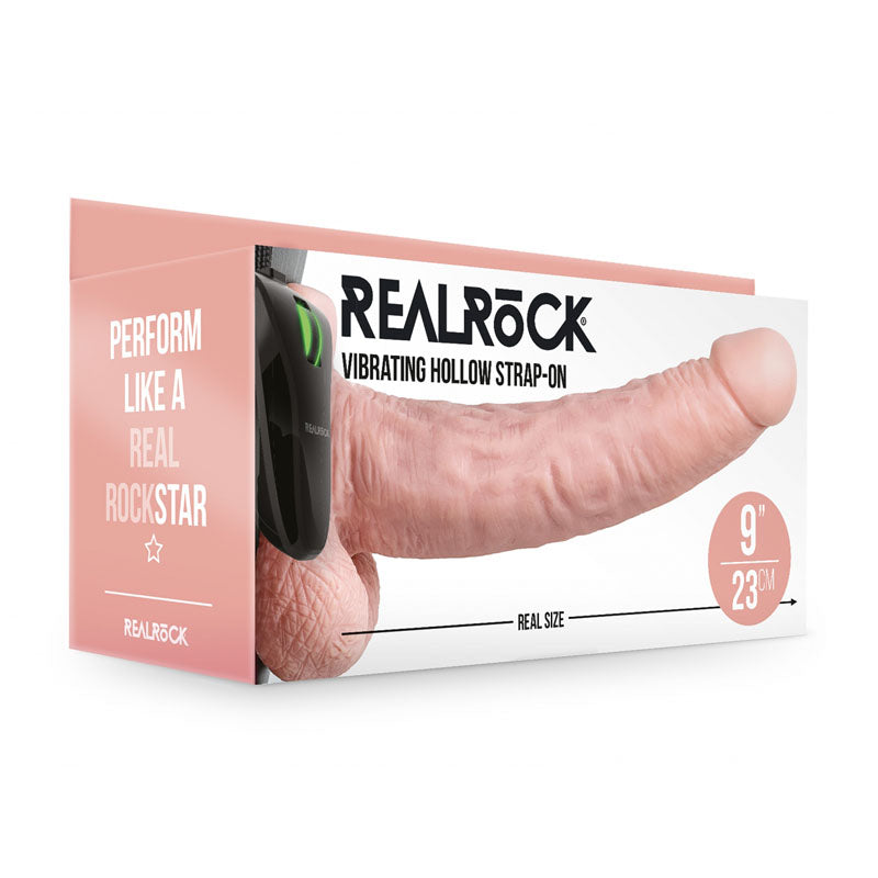 REALROCK Vibrating Hollow Strapon + Balls - 23cm Flesh-(rea134fle)