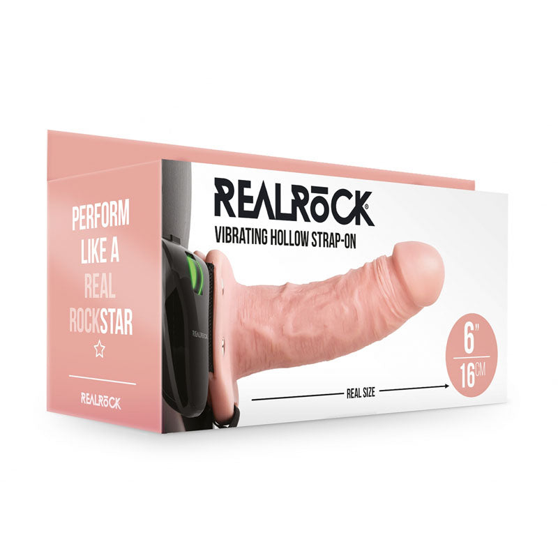 REALROCK Vibrating Hollow Strap-on - 15.5 cm Flesh-(rea138fle)