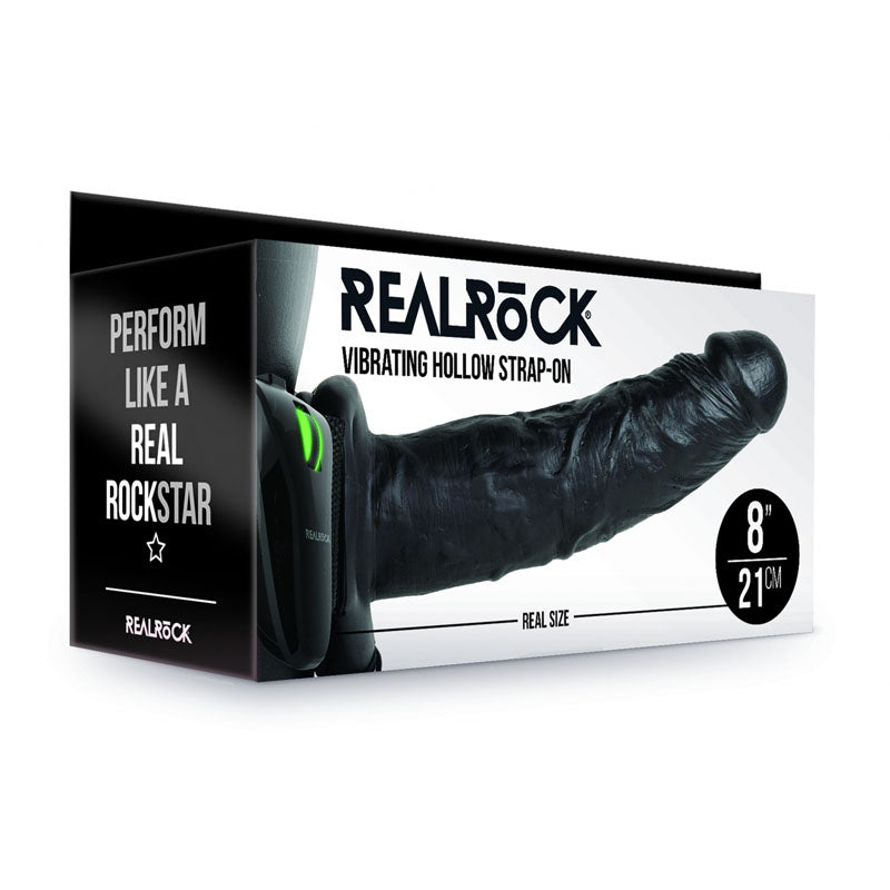 REALROCK Vibrating Hollow Strap-on - 20.5 cm Black-(rea139blk)