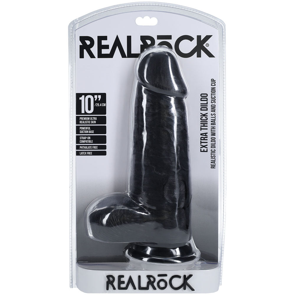 REALROCK 25cm Extra Thick Dildo with Balls - Black-(rea171blk)