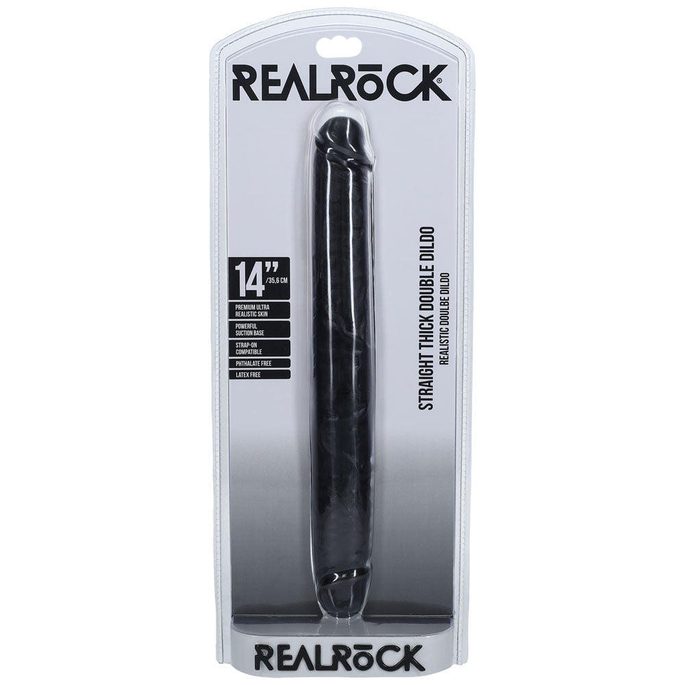 REALROCK 35cm Thick Double Dildo - Black-(rea185blk)