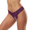 Secret Kisses Lace & Pearls Crotchless Thong - Purple - S/M Size