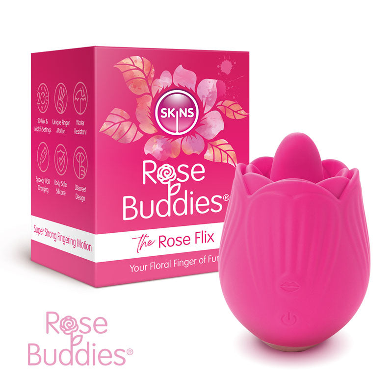 Skins Rose Buddies - The Rose Flix - Pink USB Rechargeable Flicking Rose Stimulator