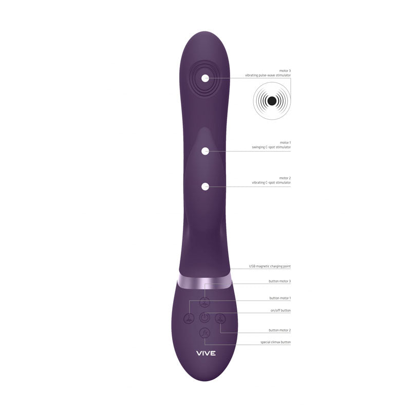 Vive AIMI 3x Motor Swinging Rabbit - Purple 22.3 cm USB Rechargeable Rabbit Vibrator