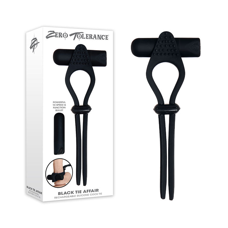 Zero Tolerance Black Tie Affair - Black USB Rechargeable Vibrating Lasoo Cock Ring - ZE-RS-6306-2