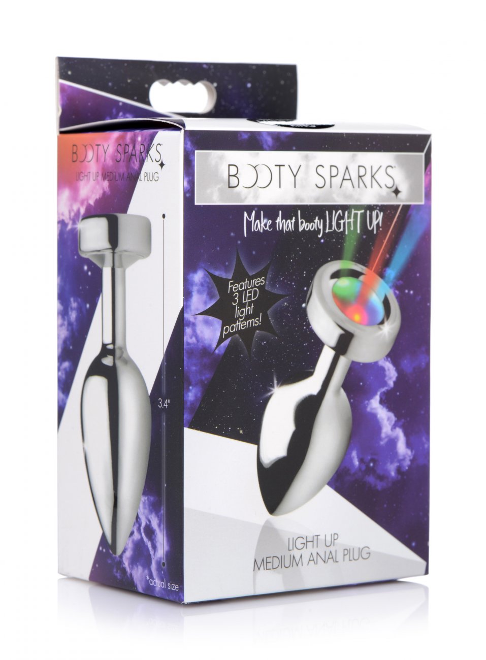 Booty Sparks Light Up LED Anal Plug - Medium- Silver Butt Plug