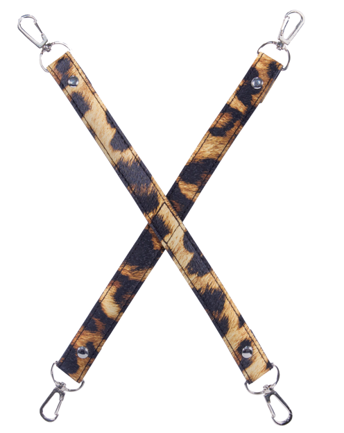 Fetish Crossed Strap With Metal Clasp Hooks - Leopard Frenzy
