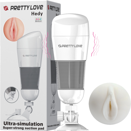 Hedy Ultra Stimulation Vibrating Masturbator (White) - Masturbator with Suction Cup Stand